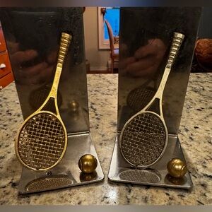 Gold and Silver Tennis Racket Bookends